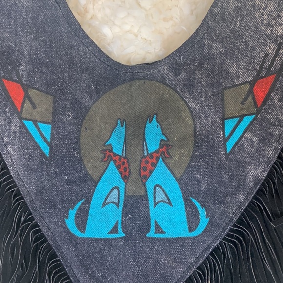 Vintage Santa Fe black denim and leather w/ scarf Southwestern Collar - Picture 4 of 8